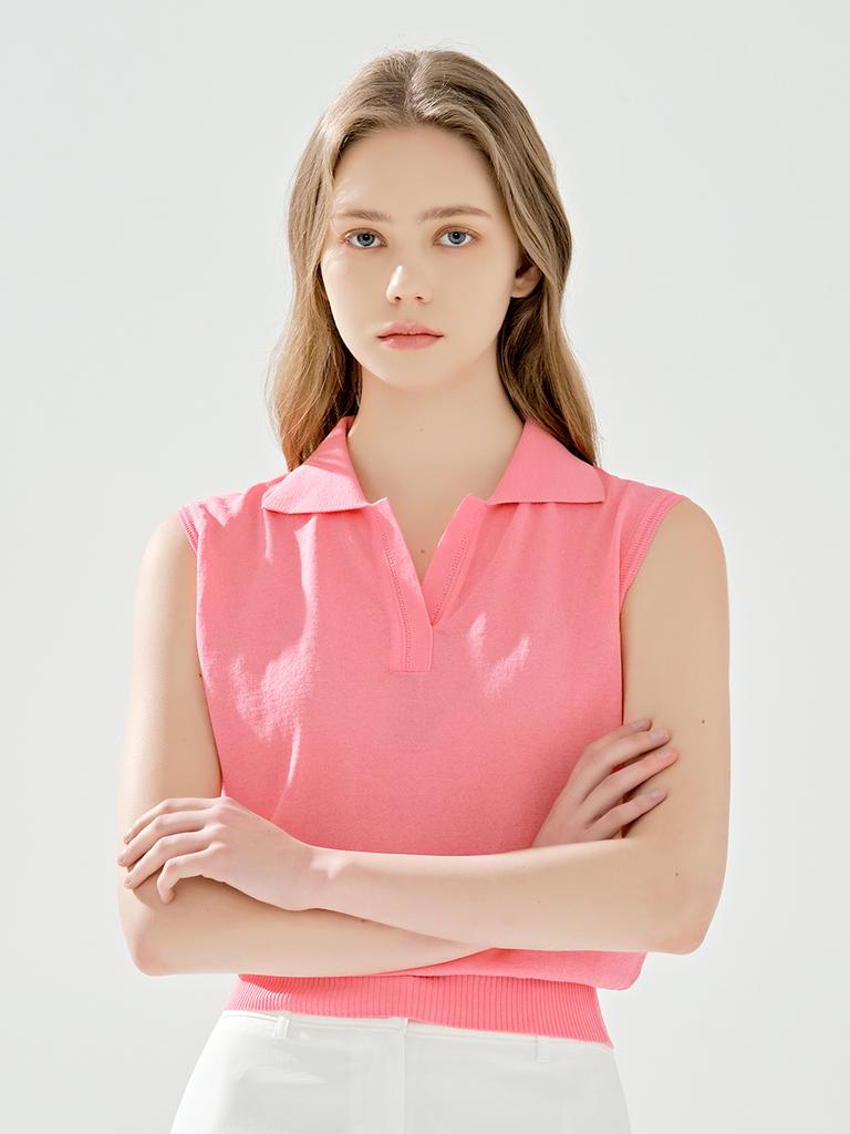 LORDLOAR Signature Summer Collared Sleeveless Knit Pink