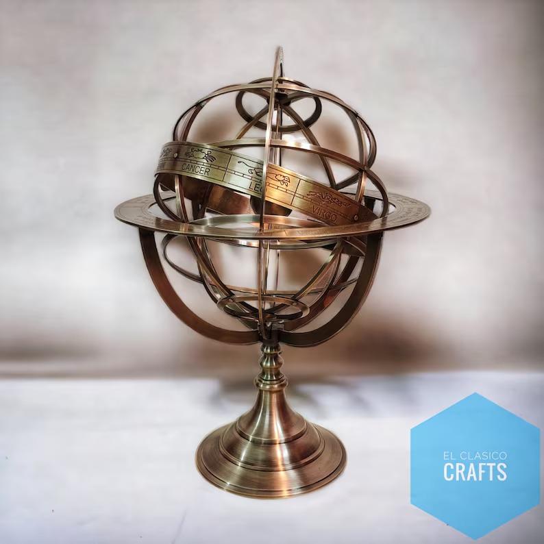 18" inch Large Fully antique finish Brass Armillary Sphere Engraved Nautical Astrolabe World Globes Christmas gift home decor