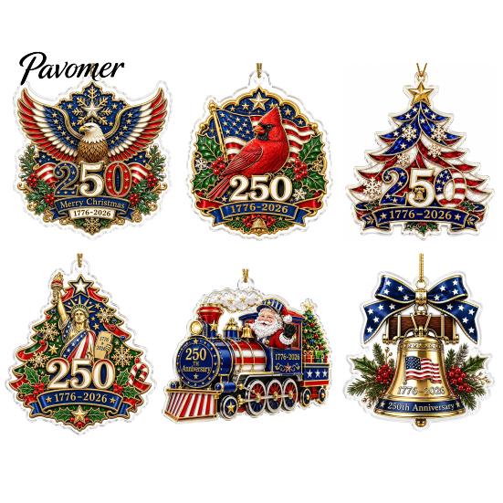 250th Anniversary Christmas Ornament Ornament, USA Santa Train 2D Flat Acrylic Decoration Patriotic Themed Party Supplies for Tree Holiday Decor, 1776