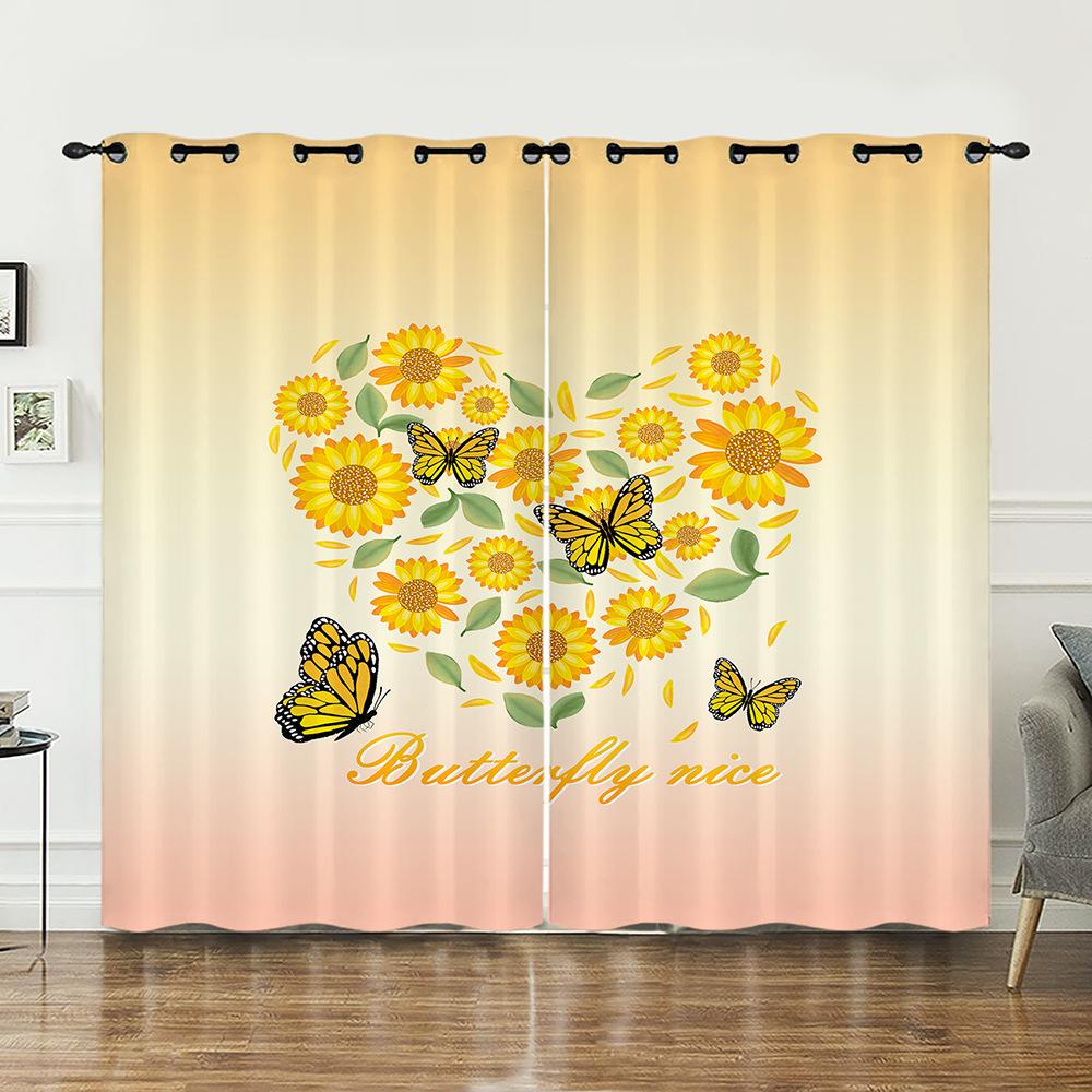Curtain Sunflower Pattern Sunshade Digital Printing Blackout Curtain Punching