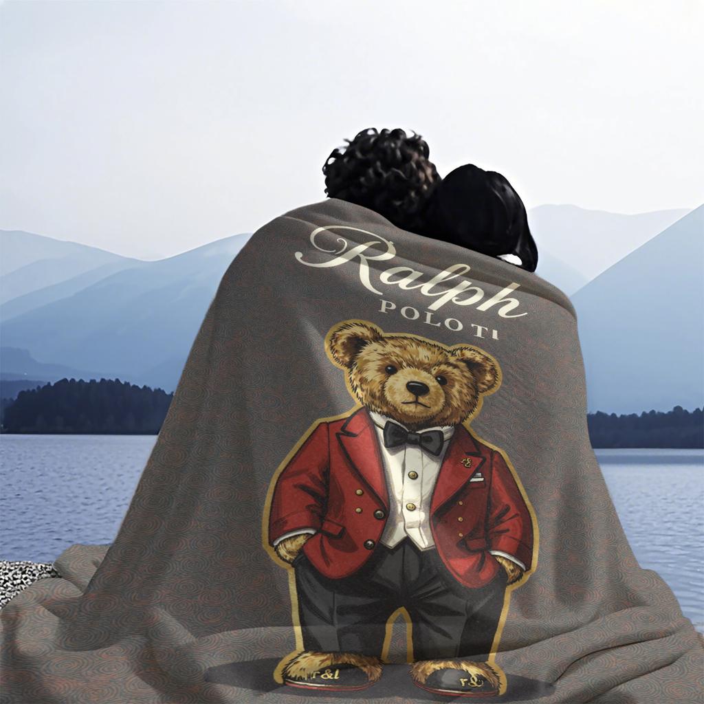 Ralph POLO Stil Gentleman POLO Bär Flanell Überwurf für Erwachsene Qualität Gemütlich Weich Warm Decke für Reise Picknick Zuhause
