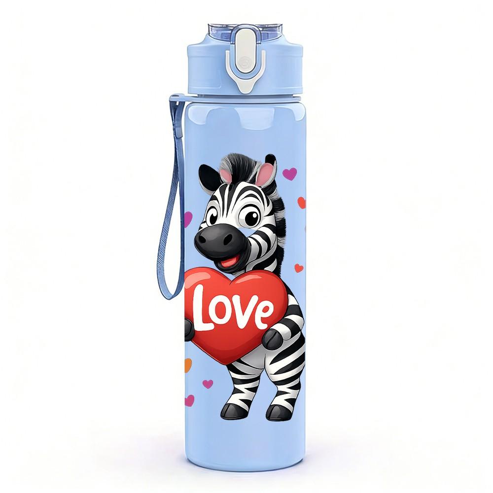 1PC Zebra Holding Red Heart 750ml Color Plastic Sports Water Bottle Leakproof Flip Straw Lid Suitable for Sports Office Home Use