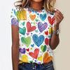 Casual Versatile Fashionable High-quality Heart Patterned Short Sleeved Round Neck T-shirt