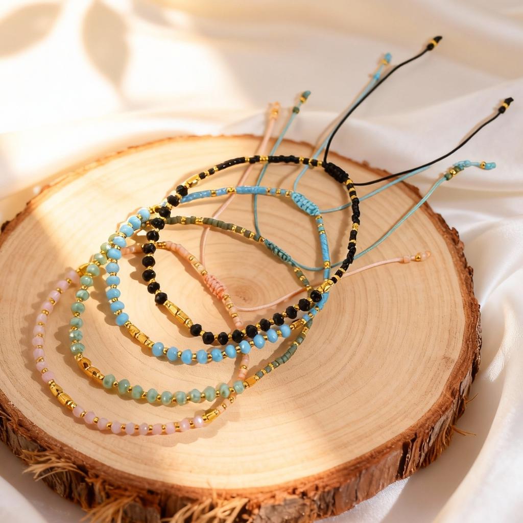 Colorful Glass Bead Bracelet for Women,Adjustable Woven Rope Chain Bracelets,Fashion Bohemian Jewelry Gift