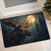 1pc Flannel Floor Mat, Moonlit Night Forest Moose Print Entrance Doormat, Non-Slip Absorbent Bathroom Bedroom Home Decor Foot Mat