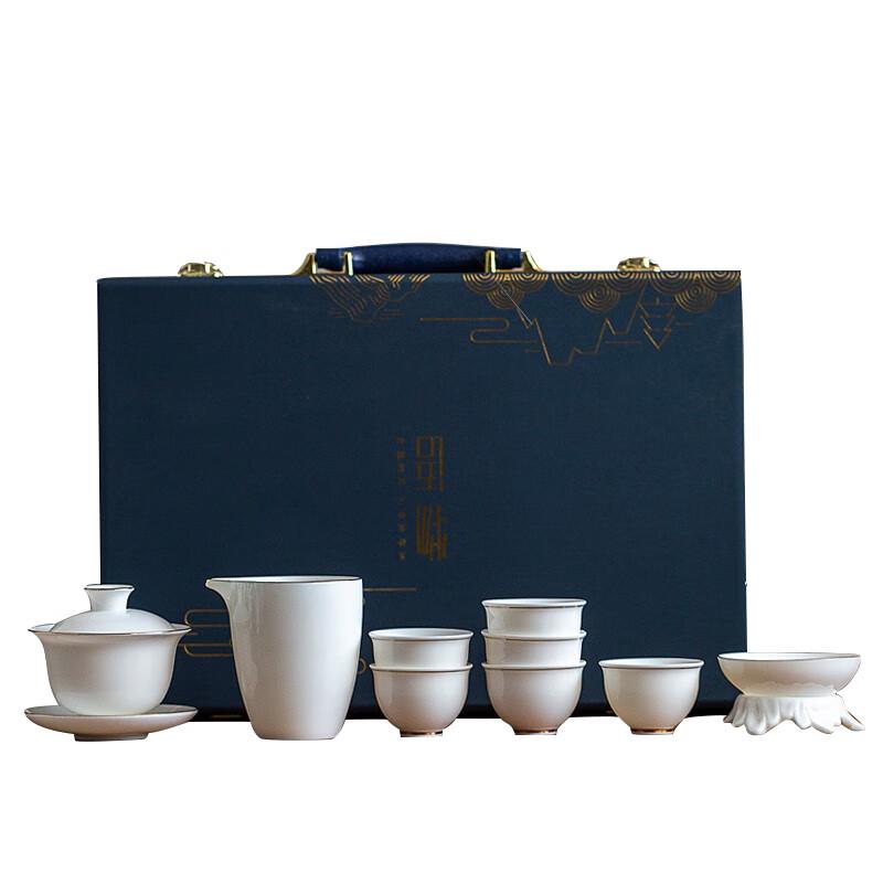 Fangran 10-Piece Mutton-Fat Jade Gilt Ceramic Tea Set