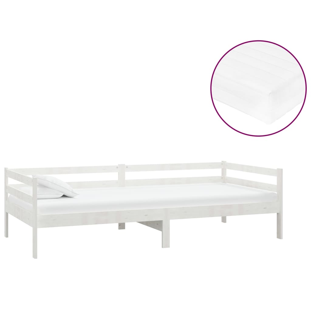 Vidaxl Daybed with Mattress, 90X200 Cm, White, Pine Wood