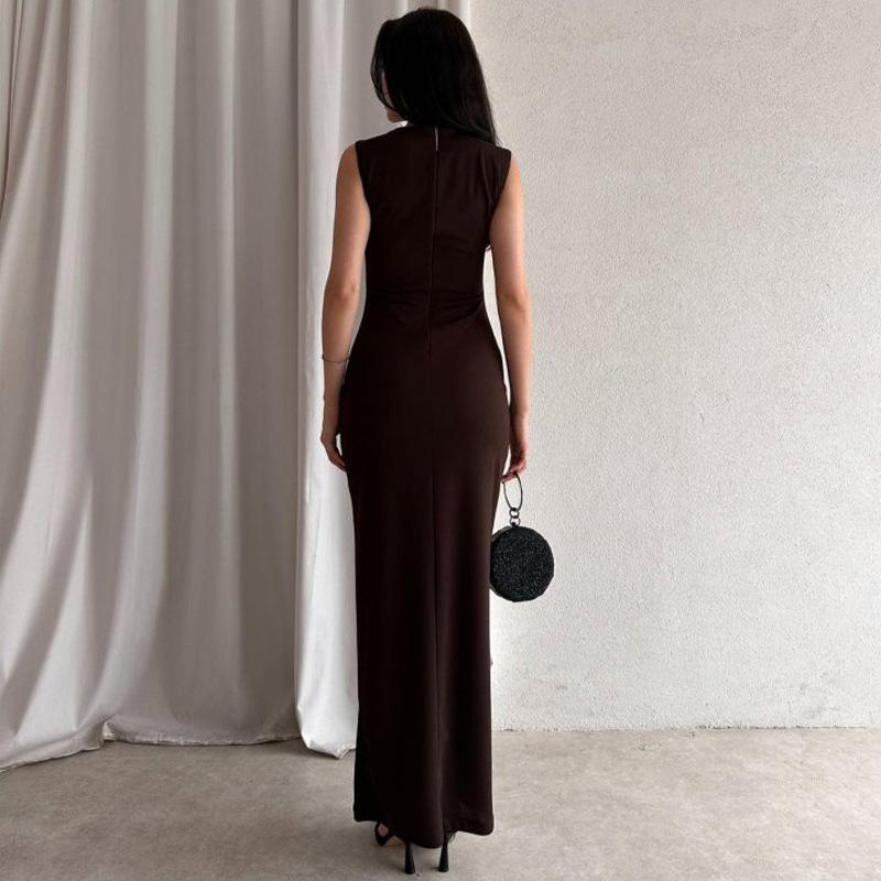 2025 Women's Sleeveless Square Neck Solid Color Bodycon Midi Dress