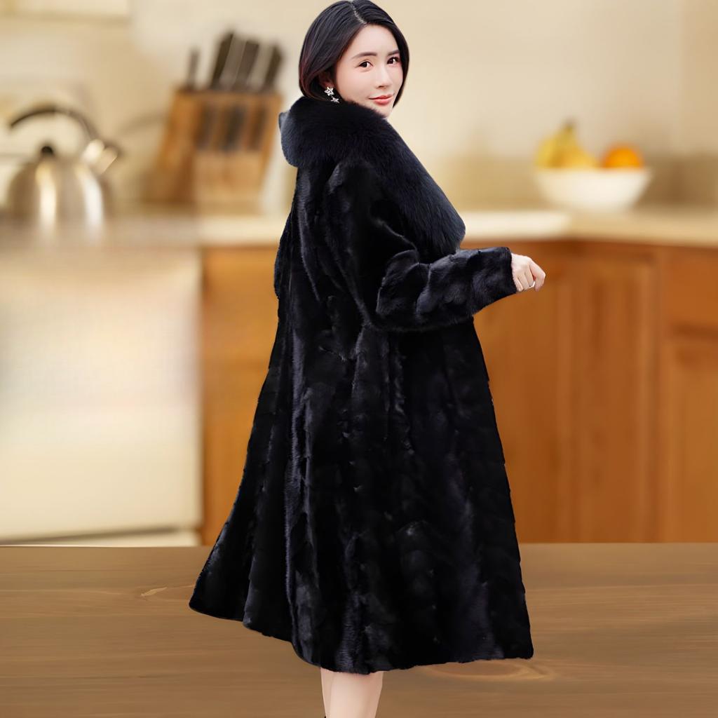 100% Genuine Mink Fur Coat for Women Fox Fur Collar Mink Fur Coat for Women Knee-length Mink Coat Send Mom and Wife Gift