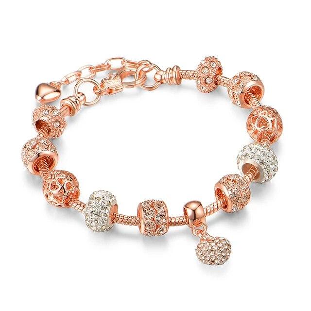Mode Antik Silber Überzogene Pa Armbänder & Armreifen Kristall Herz Charme Perlen Armband für Frauen DIY Original Schmuck Geschenk