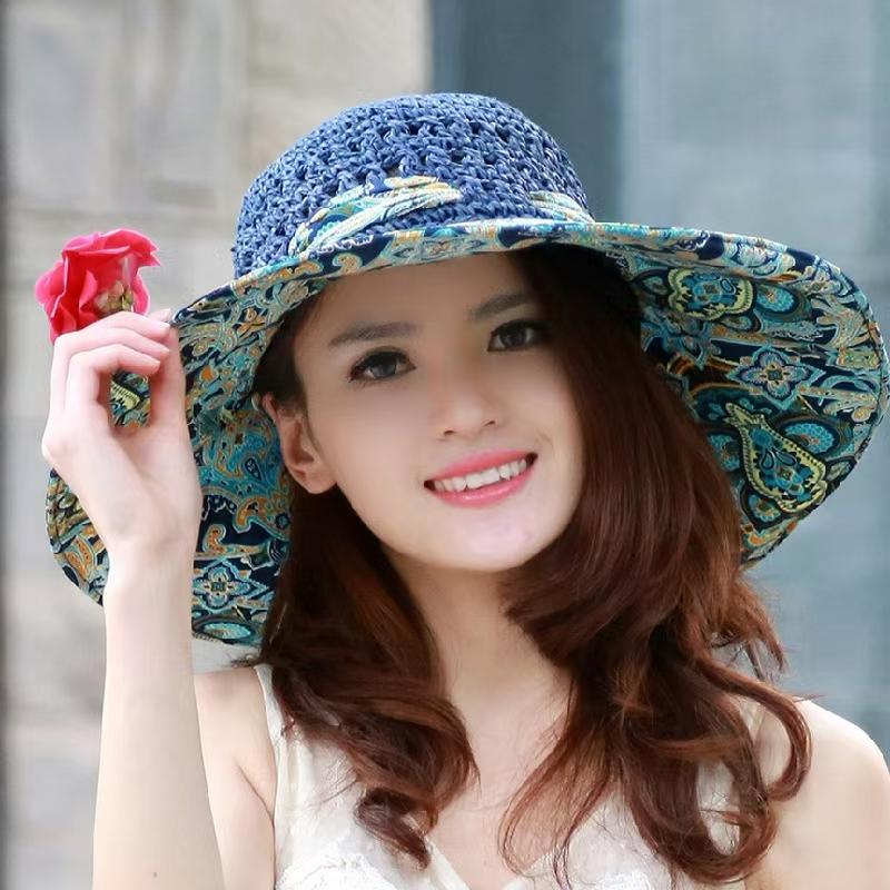 

Summer Women s Sun Protection Hat, Outdoor Windproof Fisherman Hat, Ethnic Style Grass Hat, UV Resistant Beach Hat Adult 56-58cm