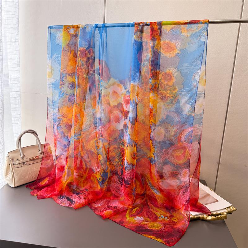 

Jinque Yun Шифрование Юроу Газ Печать Весенне-летний шелковый шарф Большой длинный шарф Дорожная шаль Солнцезащитный женский шарф Платок 185*120CM