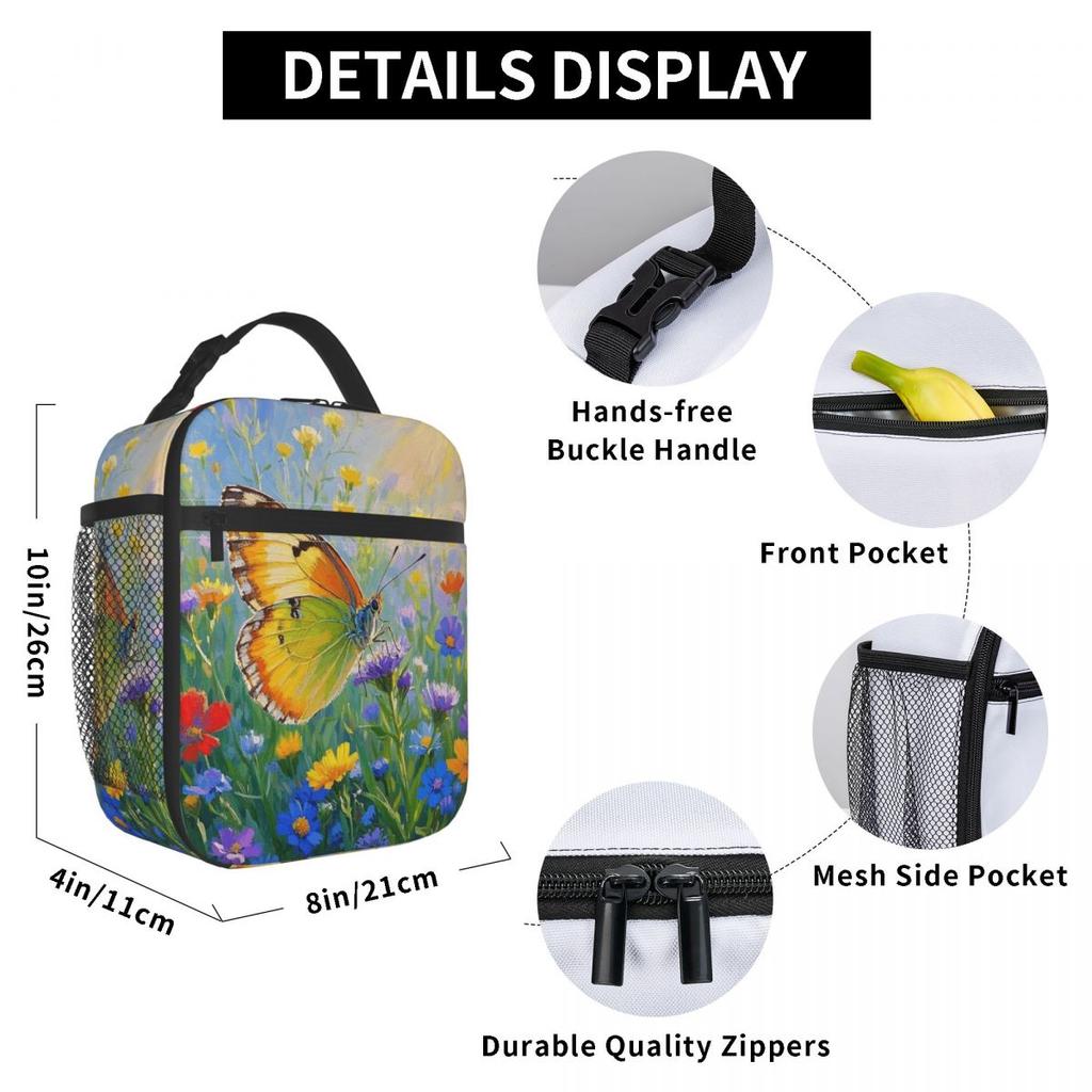 Butterfly Stands On Flowers Oil Insulated Lunch Bag for Women Office Cooler Thermal Food Box Tote Portable Lunch Boxes Container