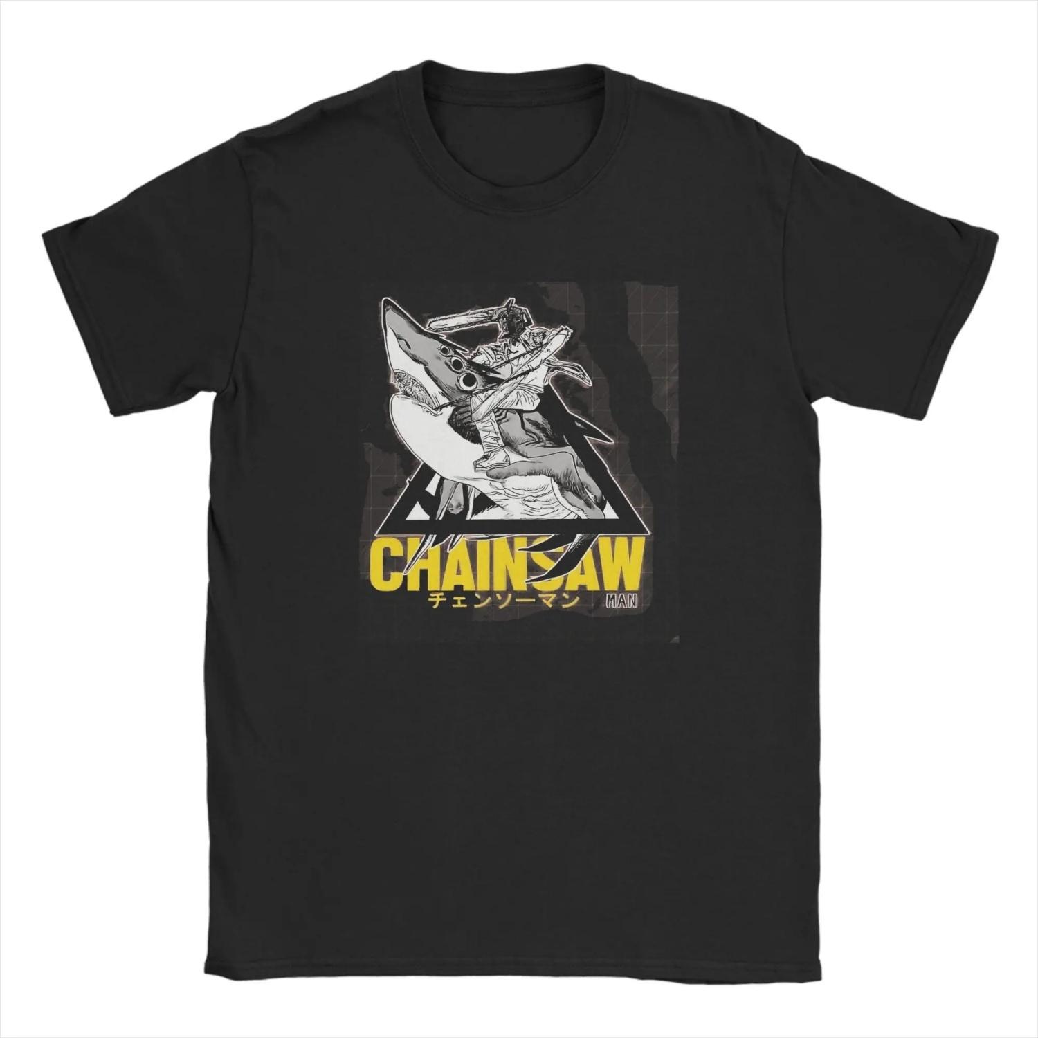 

Chainsaw Denji On Shark T Shirt Cotton Vintage T-Shirt Crew Neck Tees Short Sleeve Clothing Original S чёрный