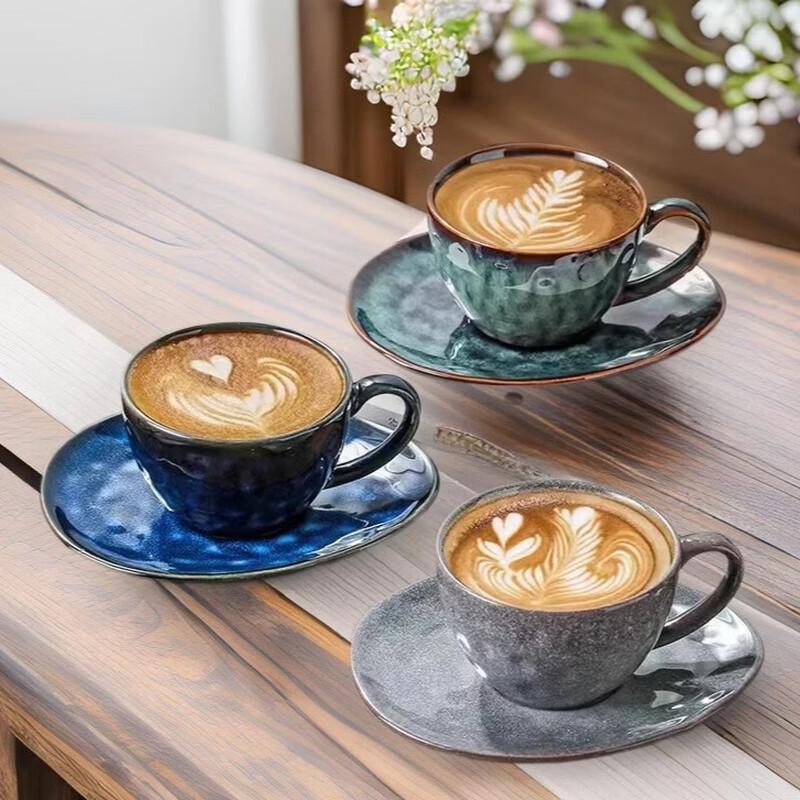 Abay Vintage Kiln-Changed Ceramic Coffee Cup and Saucer Set