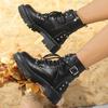 Punk Style Rivet Decor Black Short Boots Women PU Leather Platform Ankle Boots Woman's Buckle Strap Motorcycle Booties