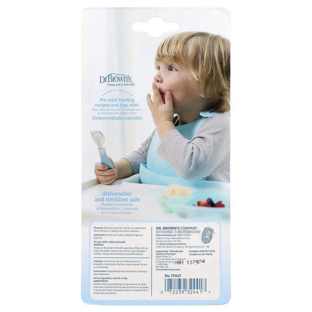 Dr. Brown's Zestaw łyżeczki i widelczyka z miękkim uchwytem, 12 miesięcy+, turkusowy, zestaw 2 szt.