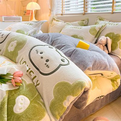 Cartoon Coral Fleece Four-Piece Set, Thickened Milk Fleece Sheet Quilt Cover, Snowflake Fleece Bed Three-Piece Quilt Cover