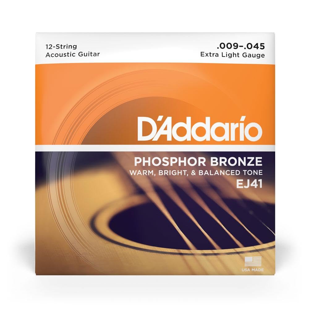 Phosphor Bronze Extra Light Acoustic Guitar EJ41 D'Addario Strings, 12-String, .009-.045,