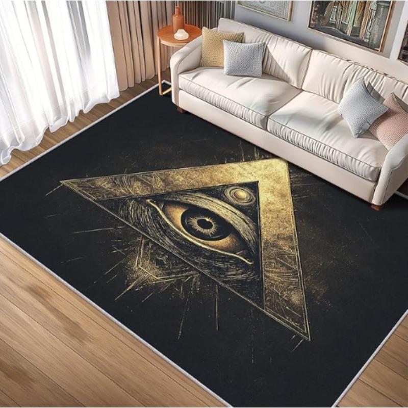 Mystic All Seeing Eye Black Carpet Golden Triangle Sacred Geometry Floor Mat Detailed Green Iris Design Home Decor Rug Classic