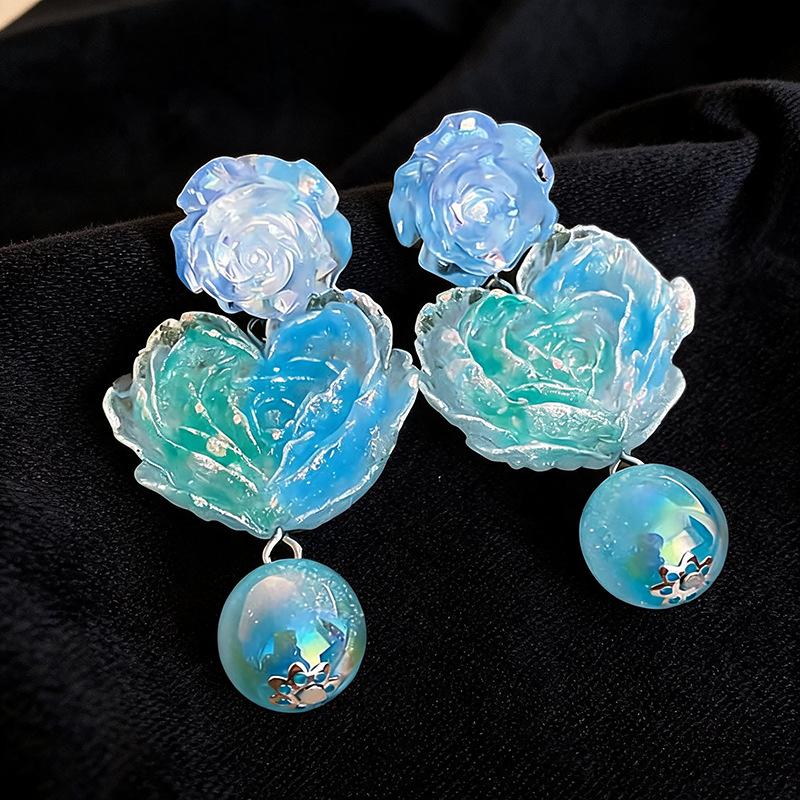 Silver Needle Marbled Resin Flower Earrings - Resort Style, Cross-Border, Exaggerated, High-End Niche Earrings for Women