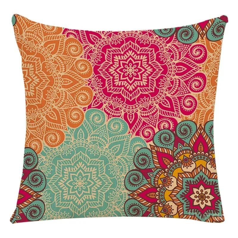 Mandala Print Meditation Cushion Cover National Wind Flax Pillowcase Home Decoration Retro Pillowcase 45*45Cm