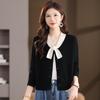 Women's 100% Wool Bow-Knot Collar Knitted Cardigan