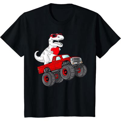 Valentines Day T Rex Riding Monster Truck Funny Toddler Cotton T-Shirt
