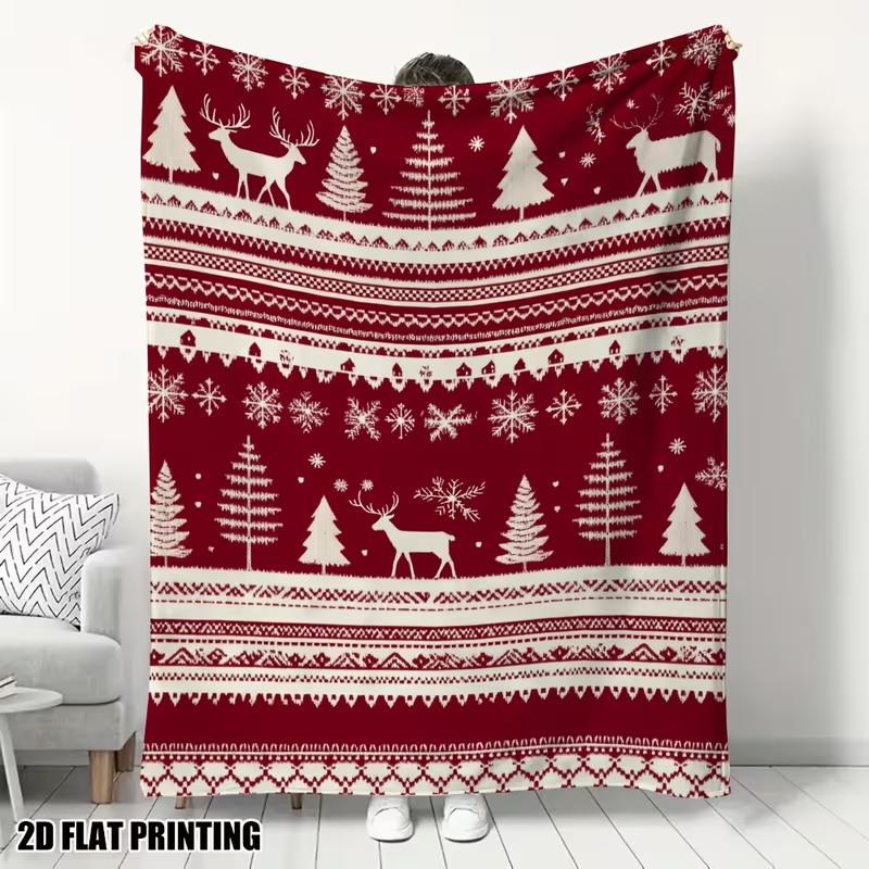 Ultra-Soft Flannel Throw Blanket Featuring a Christmas Reindeer Forest Print -Blanket Suitable for Beds Couches Chairs, Offices