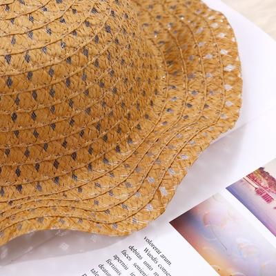 Portable Large Brim Children Straw Hat Hollow Out Solid Color Hats Sunscreen Bucket Hat Children