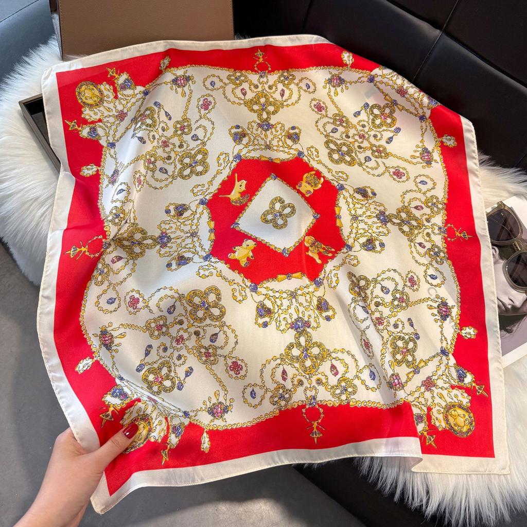 Wind Scarf Square Scarf Simulation Silk 70Cm Retro Cashew Print Literary Headband Suit With Decorative Scarf