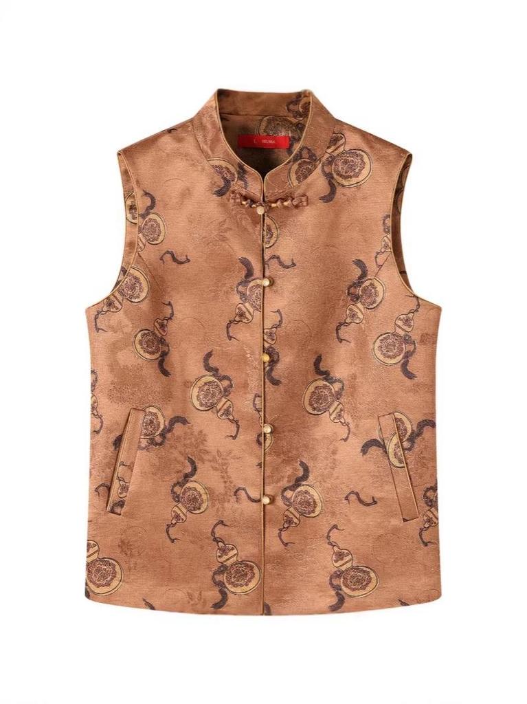 Women's Autumn/Winter Tang Suit Vest: Stand-Up Collar Cardigan for Middle-Aged/Elderly