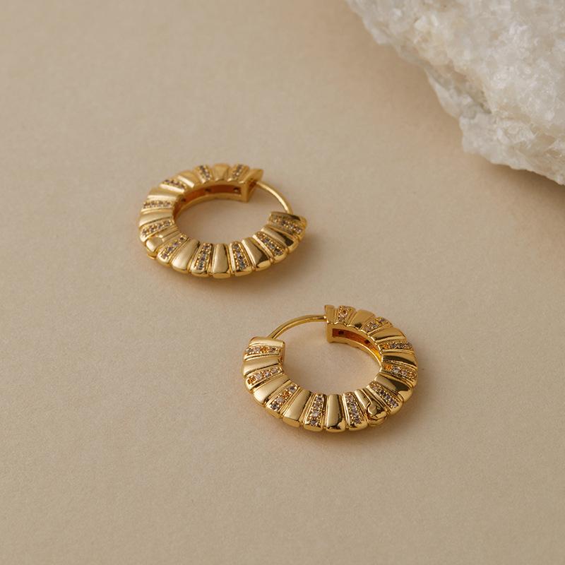 Fashion Plaid Round Inlaid Diamond Geometric Earrings For Women Daily Wear