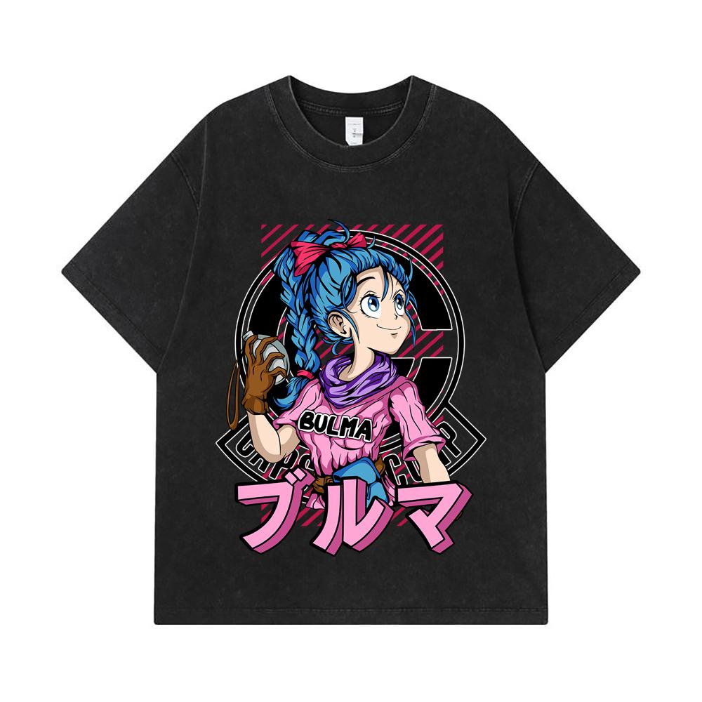 275 GSM Washed T-shirts 100% Cotton Dragon Ball V17 Bulma Print Unisex Heavy Cotton T Shirt