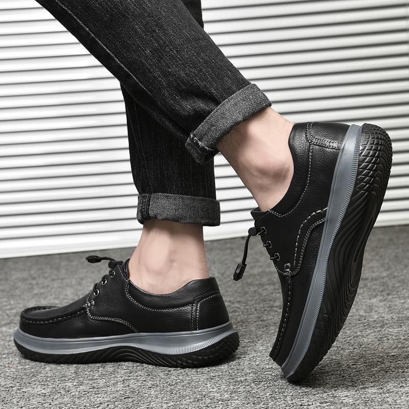 Shoes Men Luxury Black Genuine Leather Man Shoes Platform Cow Leather Designer Casual Shoes High Quality Outdoor Men's Sneakers
