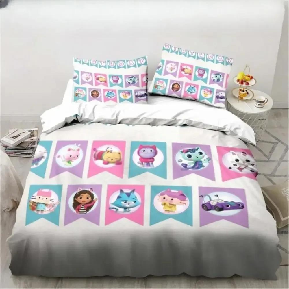 Gabbys Dollhouse Characters Bedding Set Duvet Cover Sheet Printed Bed Set Pillowcase Bed Full Queen King Size Comforter Bedroom