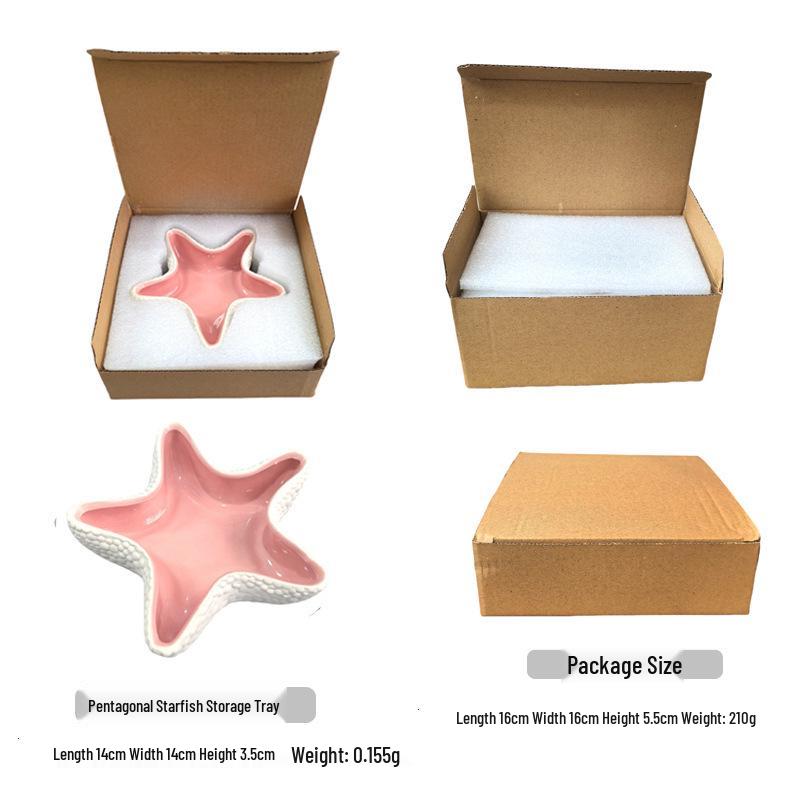 Starfish Seashell Ceramic Jewelry and Storage Tray with Marine Ornament Design