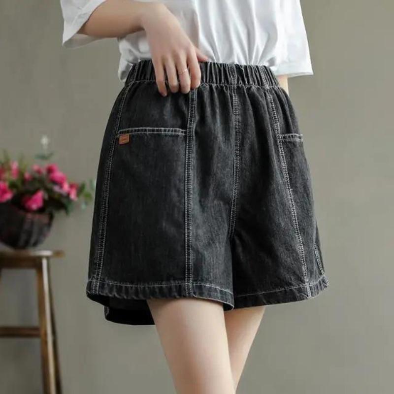 Women's Plus Size Denim Wide-leg Shorts Summer Loose and Thin Personality Big Pocket Fashion All-match Culottes