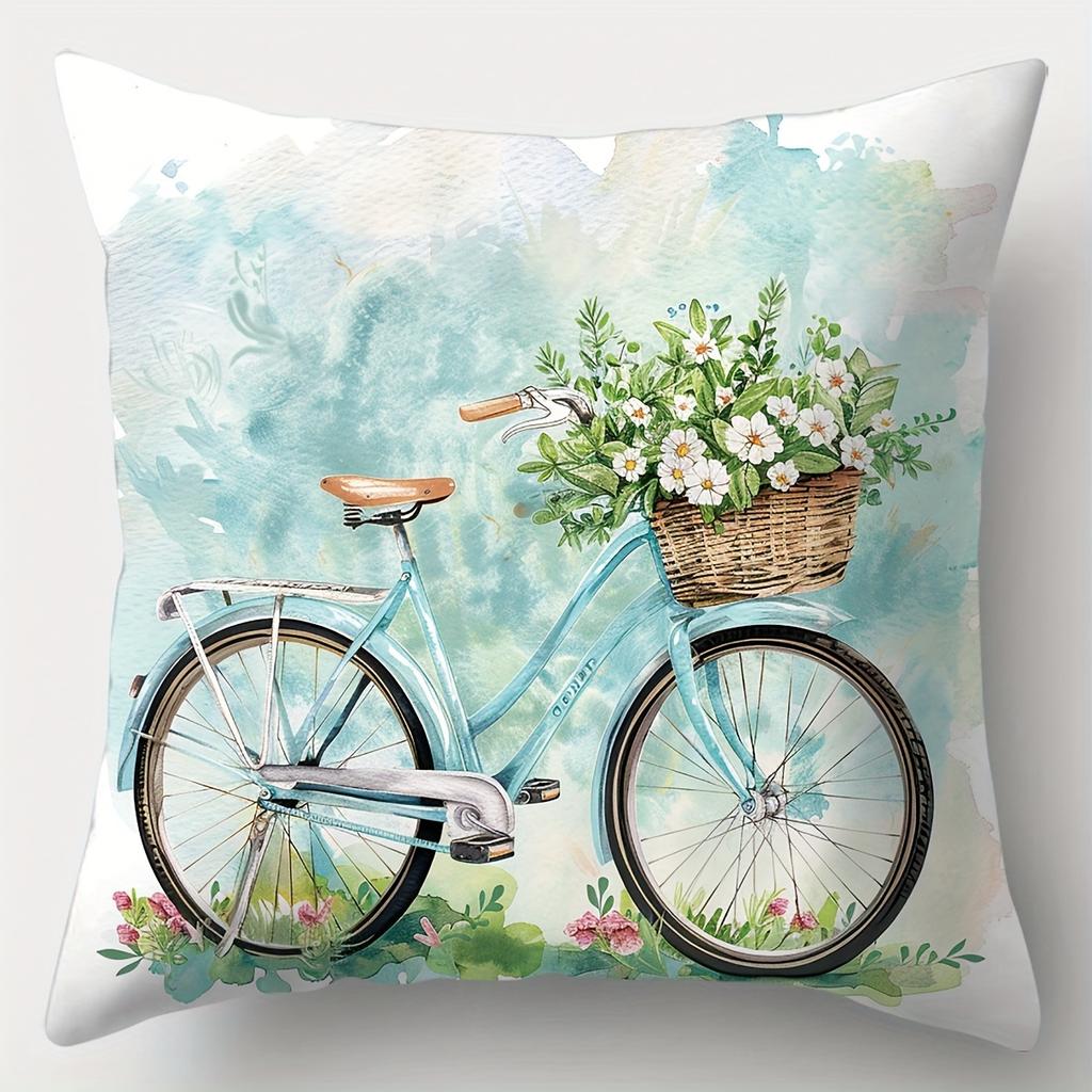 Floral Watering Can Birdhouse Bicycle Fence Pillows Polyester pillowcase, sofa decorative cushion cov Headboard Pillow