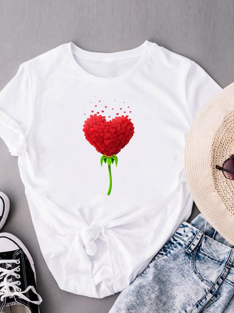 (Asian Size) Sweet Lovely Cute 90s Print Short Sleeve T-shirts Fashion O-neck Female Casual Women's Top T Clothing  Graphic Tee