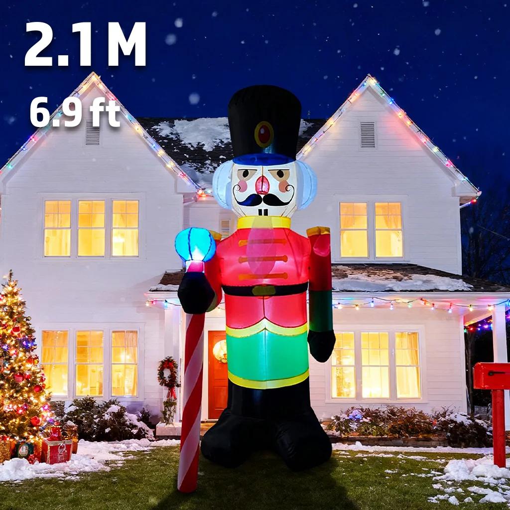 210cm Giant Nutcracker Soldiers Inflatables Christmas Decoration 2026 LED Light Blow Up Outdoor Garden Statues New Year Decor