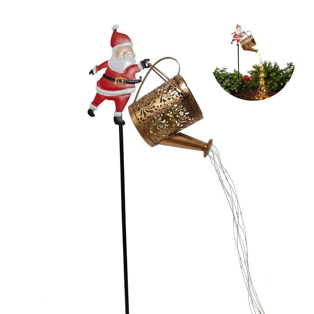 Christmas Santa Solar Kettle Lights Solar Watering Can Lights Solar Santa Claus Kettle Lights Kettle Ground Lamp Outdoor Decor