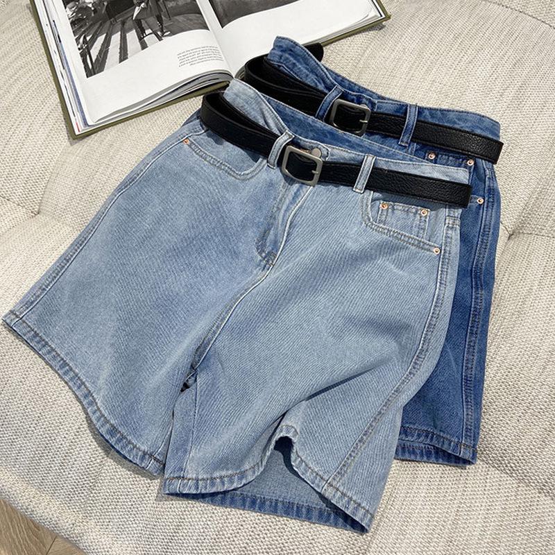 Plus-Size High-Waisted A-Line Casual Denim Shorts for Women - Summer Mid-Length Wide-Leg Shorts