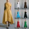 New Summer/Fall Collection Elegant Off-the-Shoulder Waist-Cinched Tie-Front Dress with Asymmetrical Hem for Women