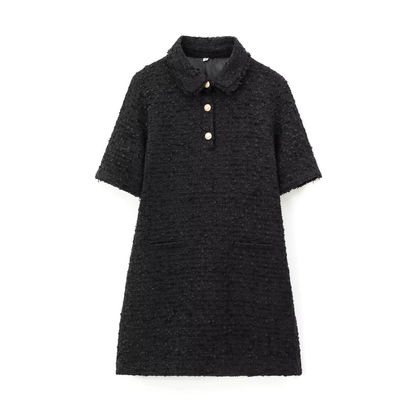 

2025 Spring Women s Textured Short Dress: Chic Lapel, Casual Elegant Style XS