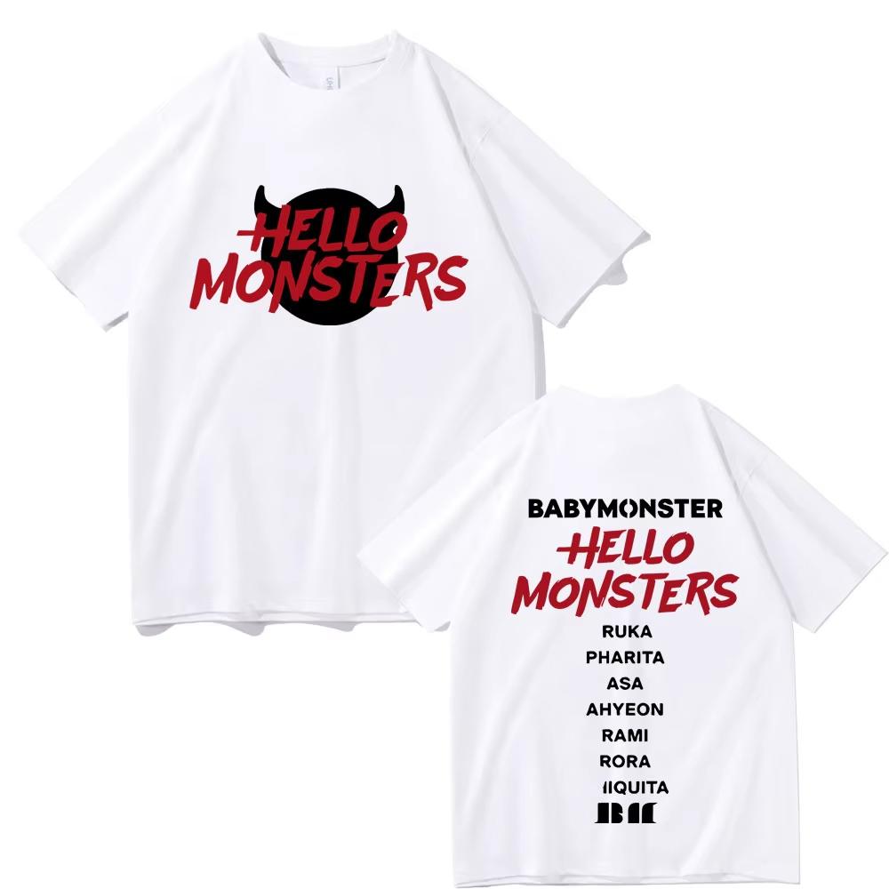 T-shirts Babymonster Hello Monsters World Tour T-shirt à Imprimé Double Face Mode Homme Décontracté Oversize Coton Manches Courtes