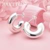 Charming 925 Sterling Silver Delicate Half-Round Stud Earrings for Women - Wedding Gift Jewelry Fashion Party Accessories