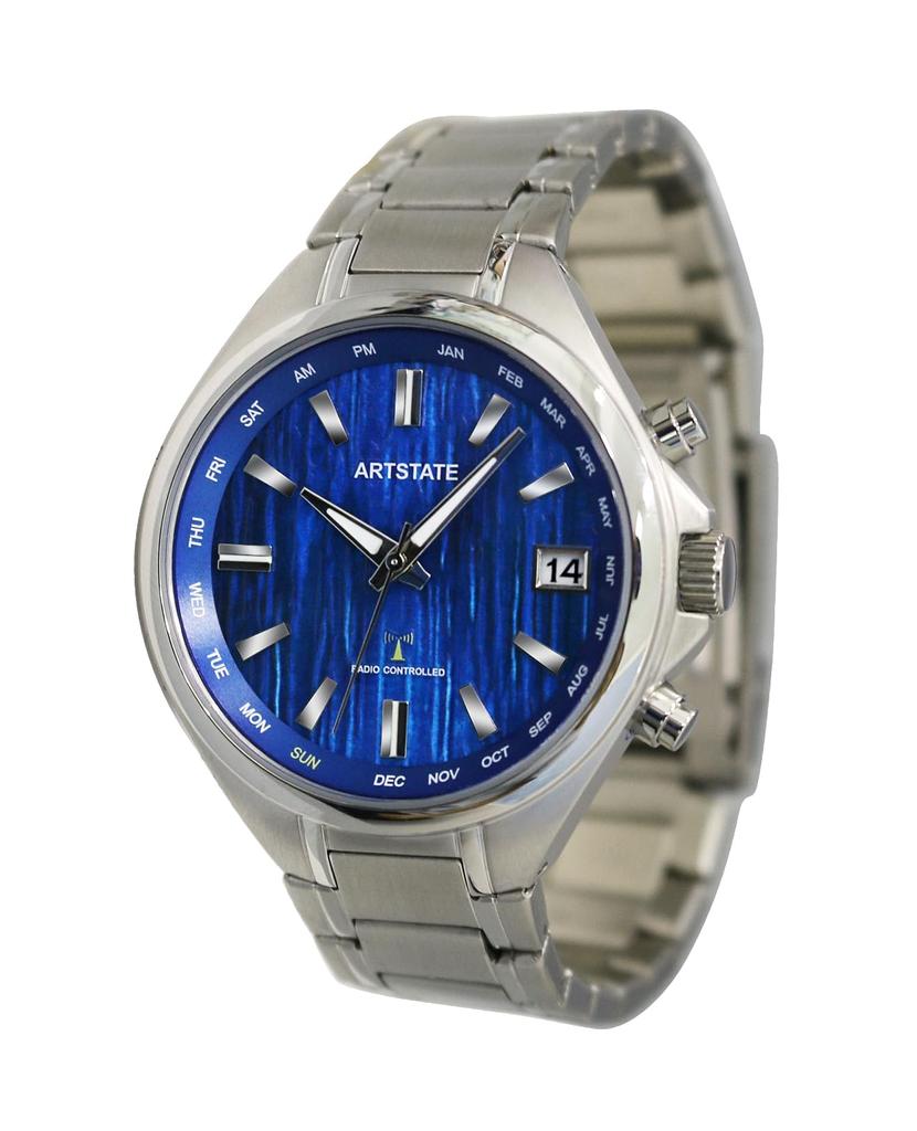 [ARTSTATE AS3291A] Men's Radio-Controlled Watch, Blue Dial, Stainless Steel Band, Date Display, Long Life