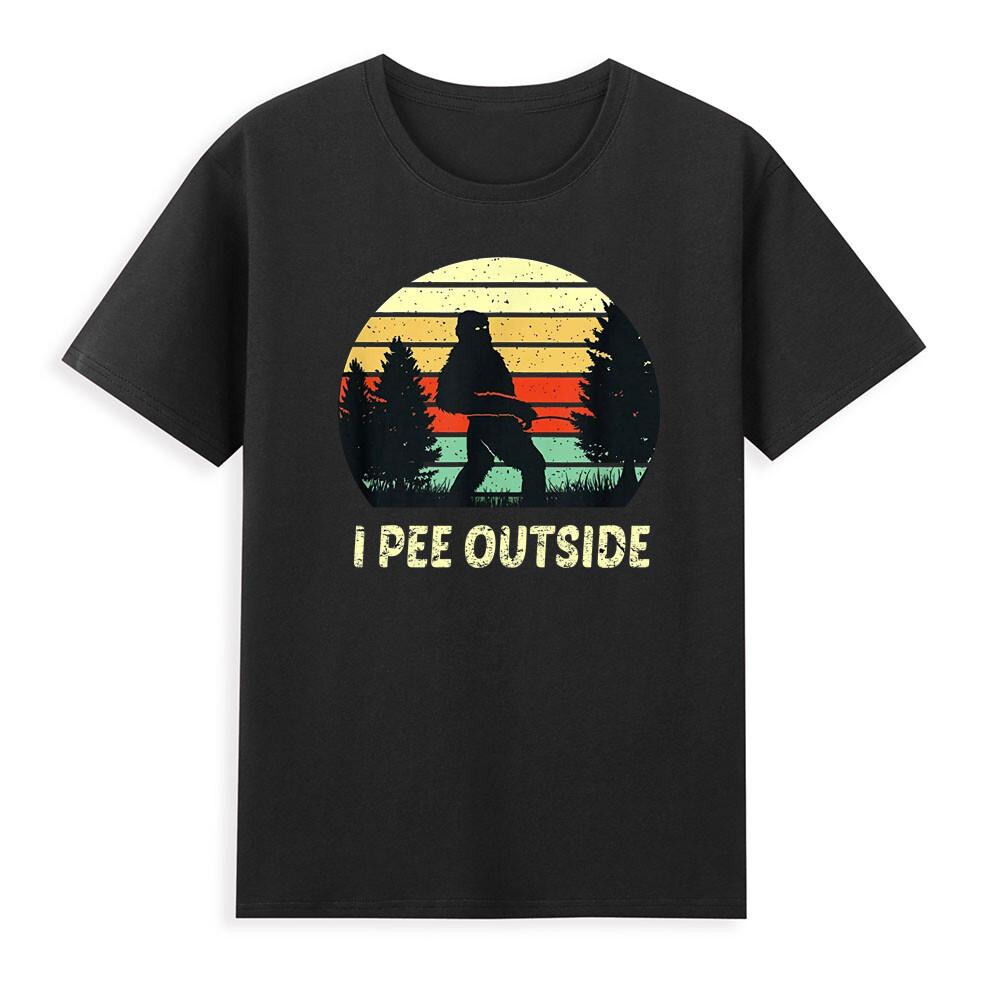 Bigfoot I Pee Outside Funny Sasquatch Pattern Retro Sunset Unisexs Tshirt Black S