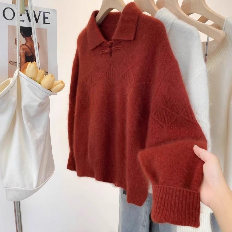 Neck Knitted Pullover Women's Winter Design Sense Lazy Thickened Sweater Wearing Soft Waxy Top
